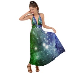 Blue Green Space Night Sky And Stars Backless Maxi Beach Dress by CoolDesigns