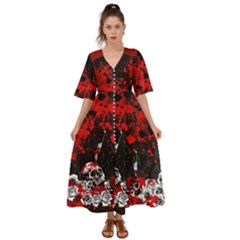 Bloody Skull Red Seamless Black Kimono Sleeve Boho Dress by CoolDesigns