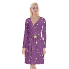 Space Stars Purple Nebula Long Sleeve Velvet Front Wrap Dress by CoolDesigns