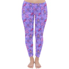Medium Purple Donuts Candies Lollypops Checkered Winter Leggings by CoolDesigns