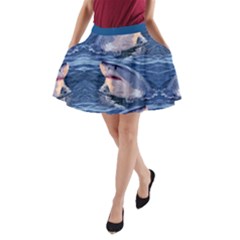 Shark Waves Steel Blue Fierce A-line Pocket Skirt by CoolDesigns