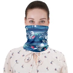 Hawaii Waves Tropical Flamingo Steel Blue Summer Face Covering Bandana by CoolDesigns