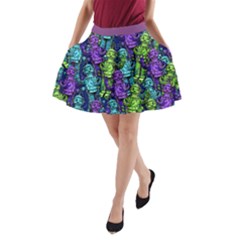 Funny Robot Alien Steel Blue & Purple A-line Skirt Side Pockets by CoolDesigns