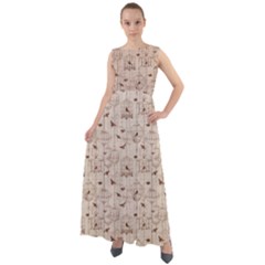 Brown Retro Pattern With Birds And Cage Chiffon Mesh Maxi Dress by CoolDesigns