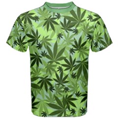 Cannabis Light Green Marijuana Leaves Cotton Tee Shirt by CoolDesigns