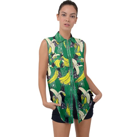 Green Banana Sleeveless Chiffon Button Shirt by CoolDesigns