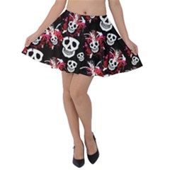 Black Paint Splash Skulls Pattern Velvet Skater Skirt by CoolDesigns