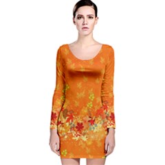 Orange Autumn Leaves Warm Leaf Long Sleeve Velvet Bodycon Dress by CoolDesigns