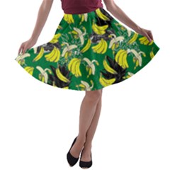 Green Banana A-line Skater Skirt by CoolDesigns