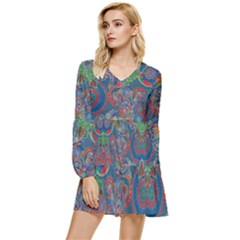 Dark Mint Paisley Tiered Long Sleeve Mini Dress by CoolDesigns