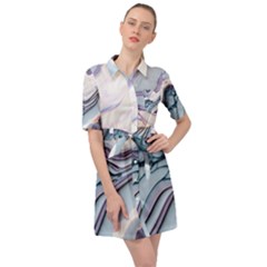 Marble Abstract White Pink Dark Belted Shirt Dress by Grandong