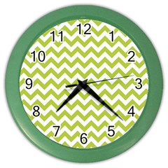 Spring Green And White Zigzag Pattern Wall Clock (color) by Zandiepants