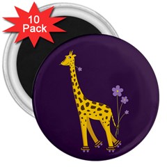Purple Roller Skating Cute Cartoon Giraffe 3  Button Magnet (10 Pack) by CreaturesStore