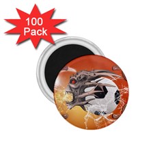 Soccer With Skull And Fire And Water Splash 1 75  Magnets (100 Pack)  by FantasyWorld7
