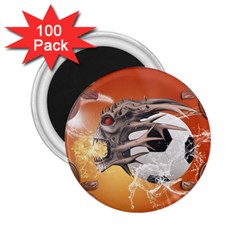 Soccer With Skull And Fire And Water Splash 2 25  Magnets (100 Pack)  by FantasyWorld7