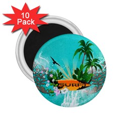 Surfboard With Palm And Flowers 2 25  Magnets (10 Pack)  by FantasyWorld7
