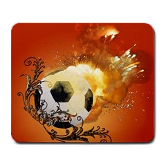 Soccer With Fire And Flame And Floral Elelements Large Mousepads by FantasyWorld7