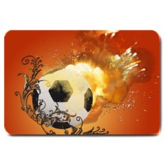 Soccer With Fire And Flame And Floral Elelements Large Doormat  by FantasyWorld7