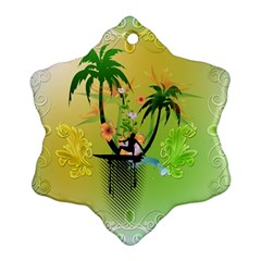 Surfing, Surfboarder With Palm And Flowers And Decorative Floral Elements Snowflake Ornament (2-side) by FantasyWorld7