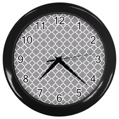 Grey Quatrefoil Pattern Wall Clock (black) by Zandiepants