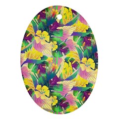 Tropical Flowers And Leaves Background Ornament (oval)  by TastefulDesigns
