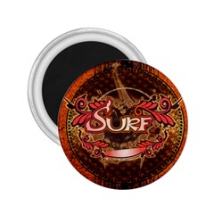 Surfing, Surfboard With Floral Elements  And Grunge In Red, Black Colors 2 25  Magnets by FantasyWorld7