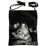 Nativity Scene Birth Of Jesus With Virgin Mary And Angels Black And White Litograph Shoulder Sling Bags Front
