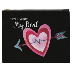 You Are My Beat / Pink And Teal Hearts Pattern (black)  Cosmetic Bag (xxxl)  by FashionFling