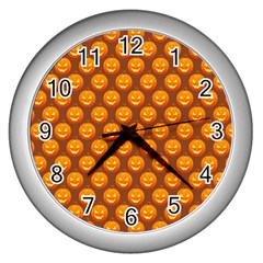 Pumpkin Face Mask Sinister Helloween Orange Wall Clocks (silver)  by Alisyart