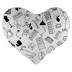 Furniture Black Decor Pattern Large 19  Premium Flano Heart Shape Cushions by Simbadda