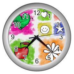 A Set Of Watercolour Icons Wall Clocks (silver)  by Amaryn4rt