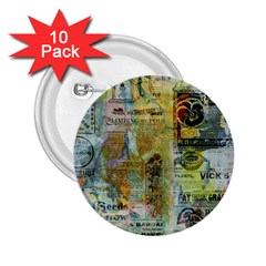 Old Newspaper And Gold Acryl Painting Collage 2 25  Buttons (10 Pack)  by EDDArt