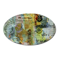 Old Newspaper And Gold Acryl Painting Collage Oval Magnet by EDDArt