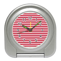 Horizontal Stripes Red Travel Alarm Clocks by Mariart