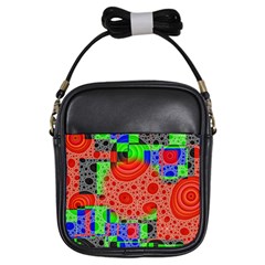 Background With Fractal Digital Cubist Drawing Girls Sling Bags by Simbadda