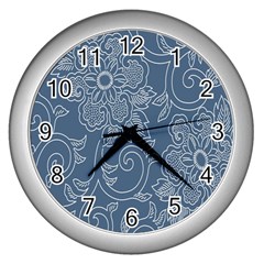 Flower Floral Blue Rose Star Wall Clocks (silver)  by Mariart