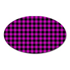 Lumberjack Fabric Pattern Pink Black Oval Magnet by EDDArt