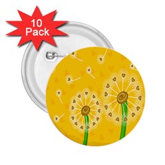 Leaf Flower Floral Sakura Love Heart Yellow Orange White Green 2 25  Buttons (10 Pack)  by Mariart