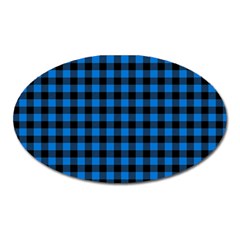 Lumberjack Fabric Pattern Blue Black Oval Magnet by EDDArt