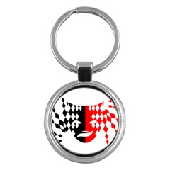 Face Mask Red Black Plaid Triangle Wave Chevron Key Chains (round)  by Mariart