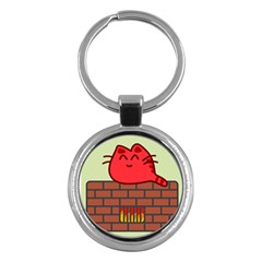 Happy Cat Fire Animals Cute Red Key Chains (round)  by Mariart