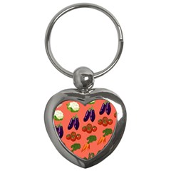 Vegetable Carrot Tomato Pumpkin Eggplant Key Chains (heart)  by Mariart
