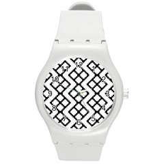 Abstract Tile Pattern Black White Triangle Plaid Chevron Round Plastic Sport Watch (m) by Alisyart