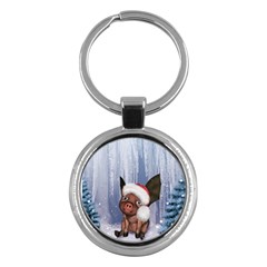 Christmas, Cute Little Piglet With Christmas Hat Key Chains (round)  by FantasyWorld7