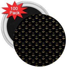 Gold Scales Of Justice On Black Repeat Pattern All Over Print  3  Magnets (100 Pack) by PodArtist
