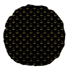 Gold Scales Of Justice On Black Repeat Pattern All Over Print  Large 18  Premium Flano Round Cushions by PodArtist