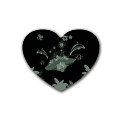 Surfboard With Dolphin, Flowers, Palm And Turtle Heart Coaster (4 Pack)  by FantasyWorld7
