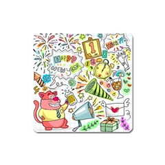Doodle New Year Party Celebration Square Magnet by Celenk