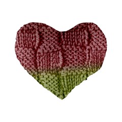 Knitted Wool Square Pink Green Standard 16  Premium Heart Shape Cushions by snowwhitegirl
