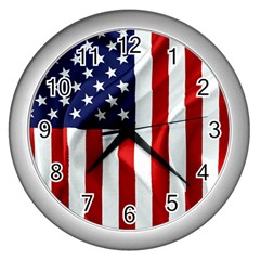American Usa Flag Vertical Wall Clocks (silver)  by FunnyCow